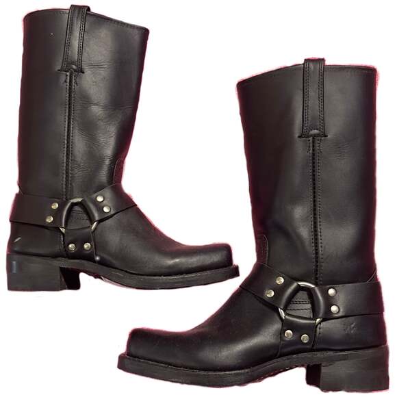 FRYE womens Harness Boots, Black Leather Motorcycle Style - Picture 1 of 7